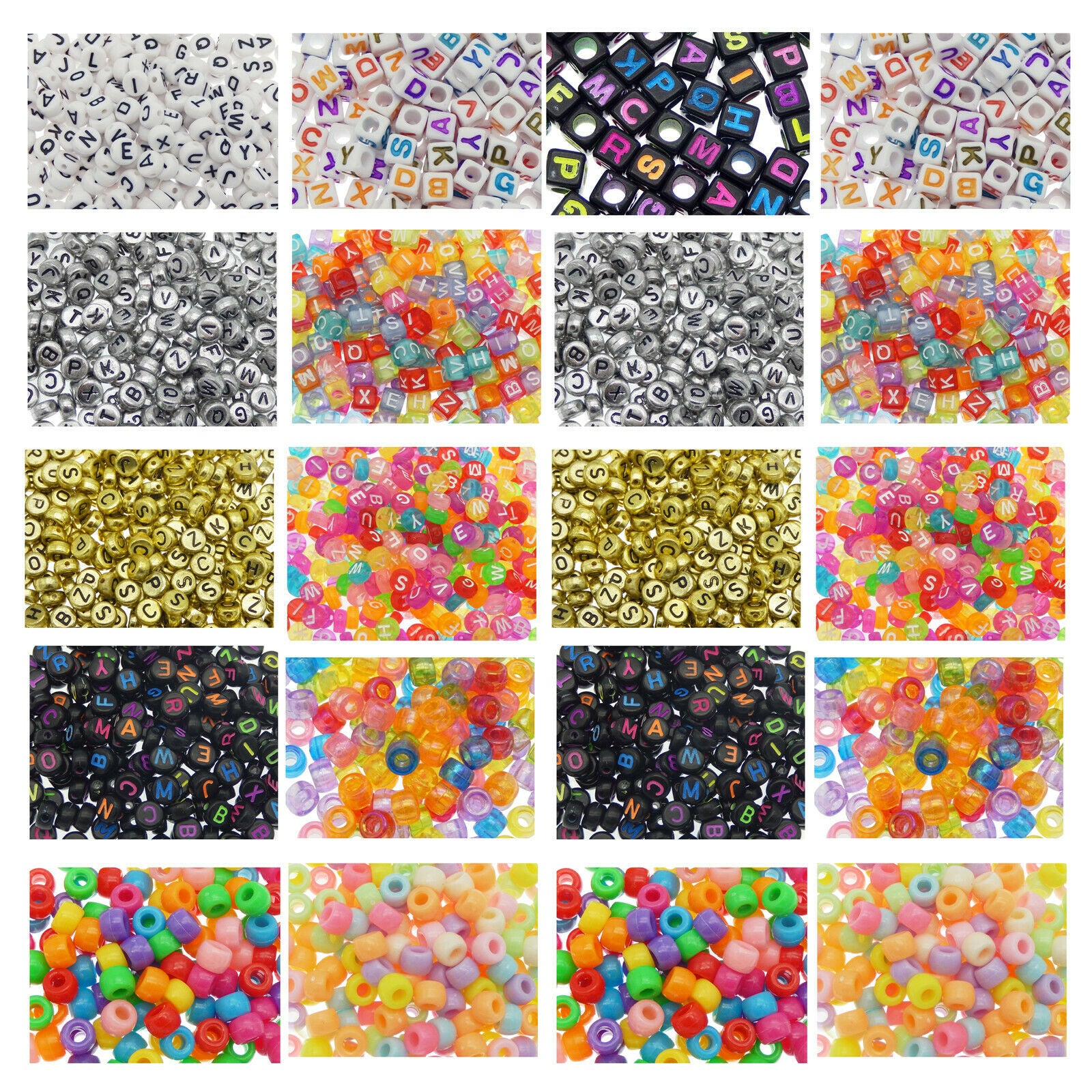 110 Mix Acrylic Pony Beads Alphabet For Bracelets DIY Loose Spacers Round Cube