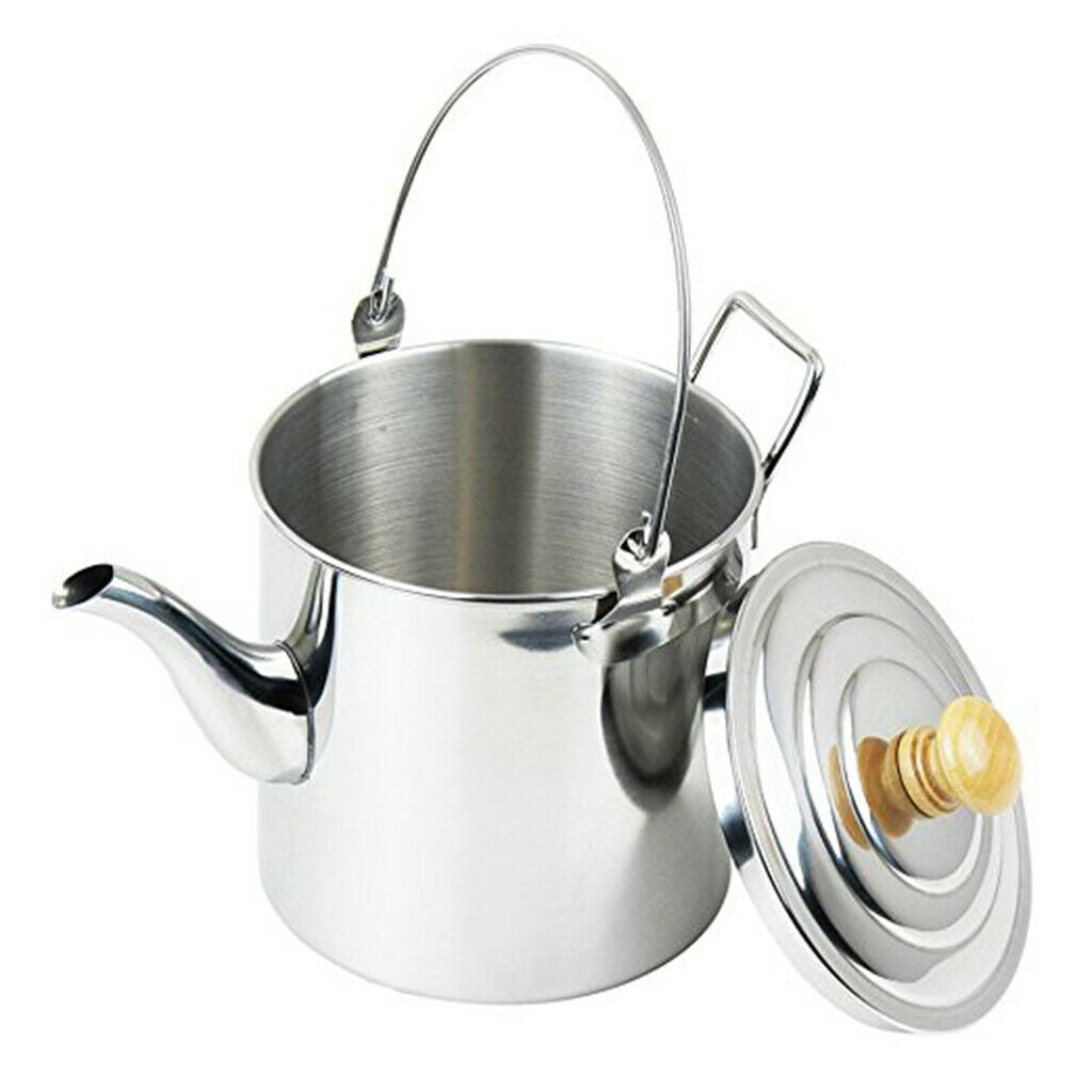 2000ml Stainless Steel Camping Water/Tea Kettle Coffee Pot Fishing Travel