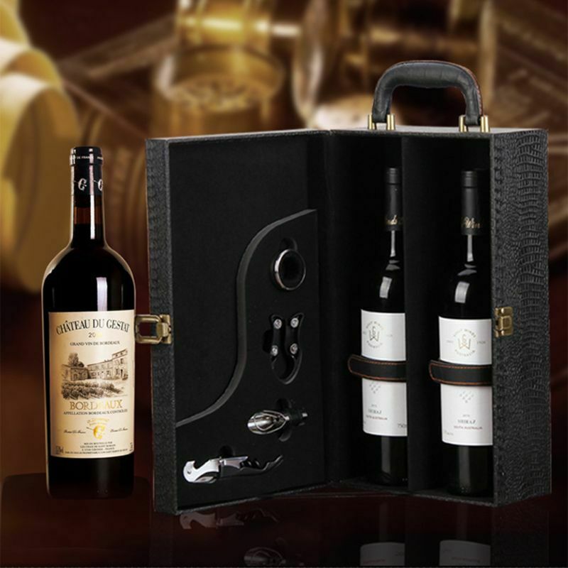 Wine Bottle Box Luxury Leather Bag 2 Red Wine Champagne Tote Carrier Travel Case