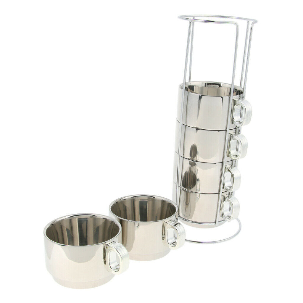 6pcs Stainless Steel Double Insulated Coffee Mug Water Tea Cup with Holder A