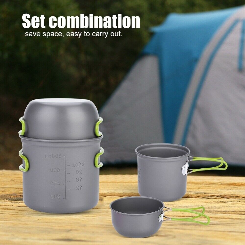 11Pcs Outdoor Camping Hiking Cookware Cooking Picnic Pot Pan Set For 1-2 Person