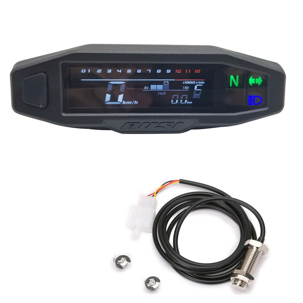 Universal Motorcycle LCD Speedometer Digital Odometer 199km/h 1200 rpm w/ Sensor