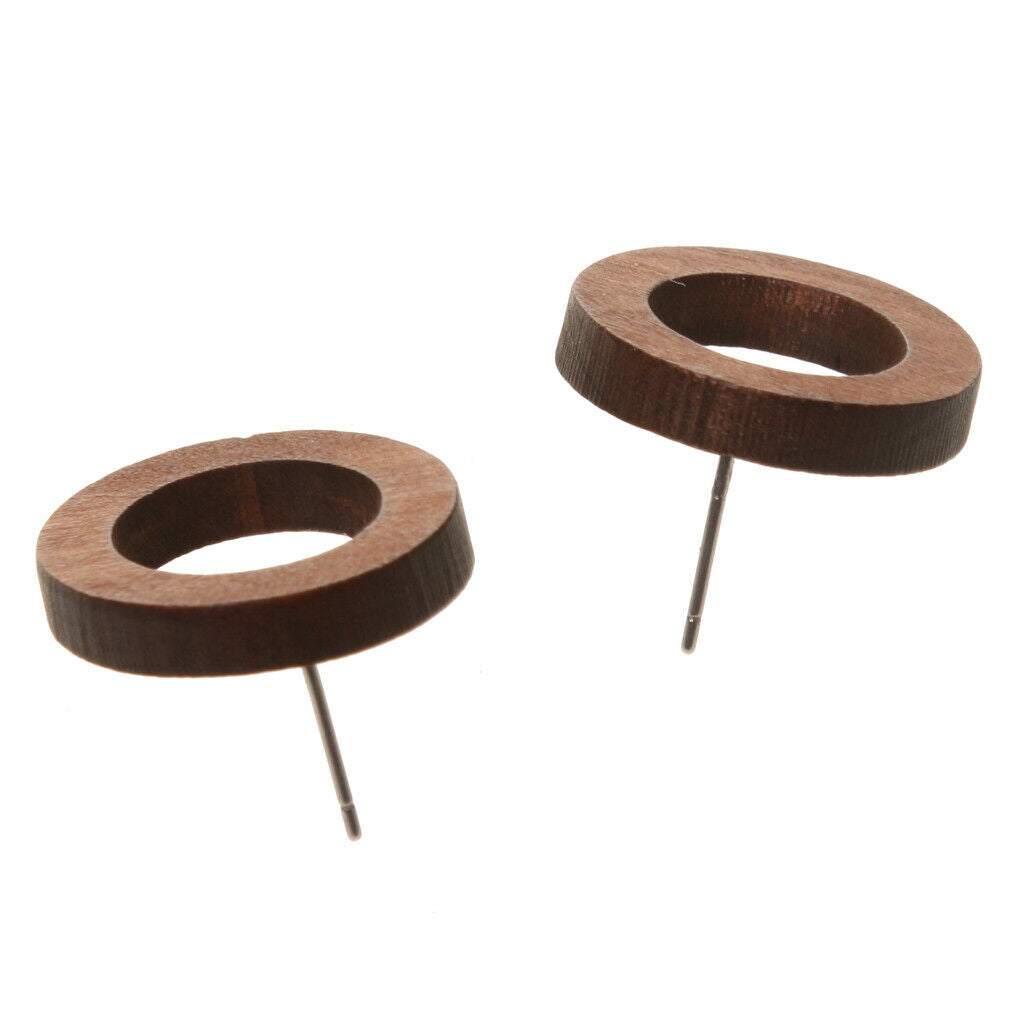 2 Pairs Fashion Hollow Out Wooden Round Dangle Drop Earrings For Women Girl