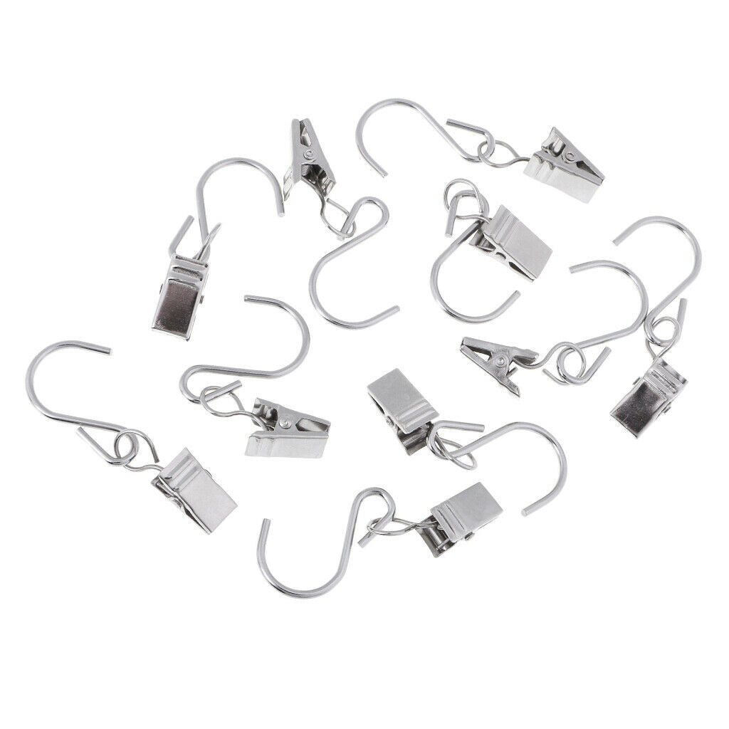 10 Pieces Metal Hanging Clips Hooks Clamp Hangers for Curtain,