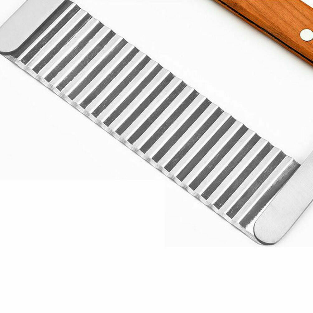 Hardwood Handle Crinkle Wax Vegetable Soap Cutter Stainless Steel Wavy Slicer