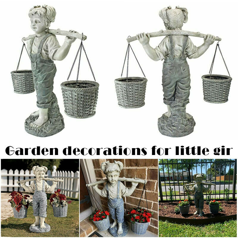 Flowers for Felicity Little Girl Garden Statue Two Tone Stone Garden StatuesBDA