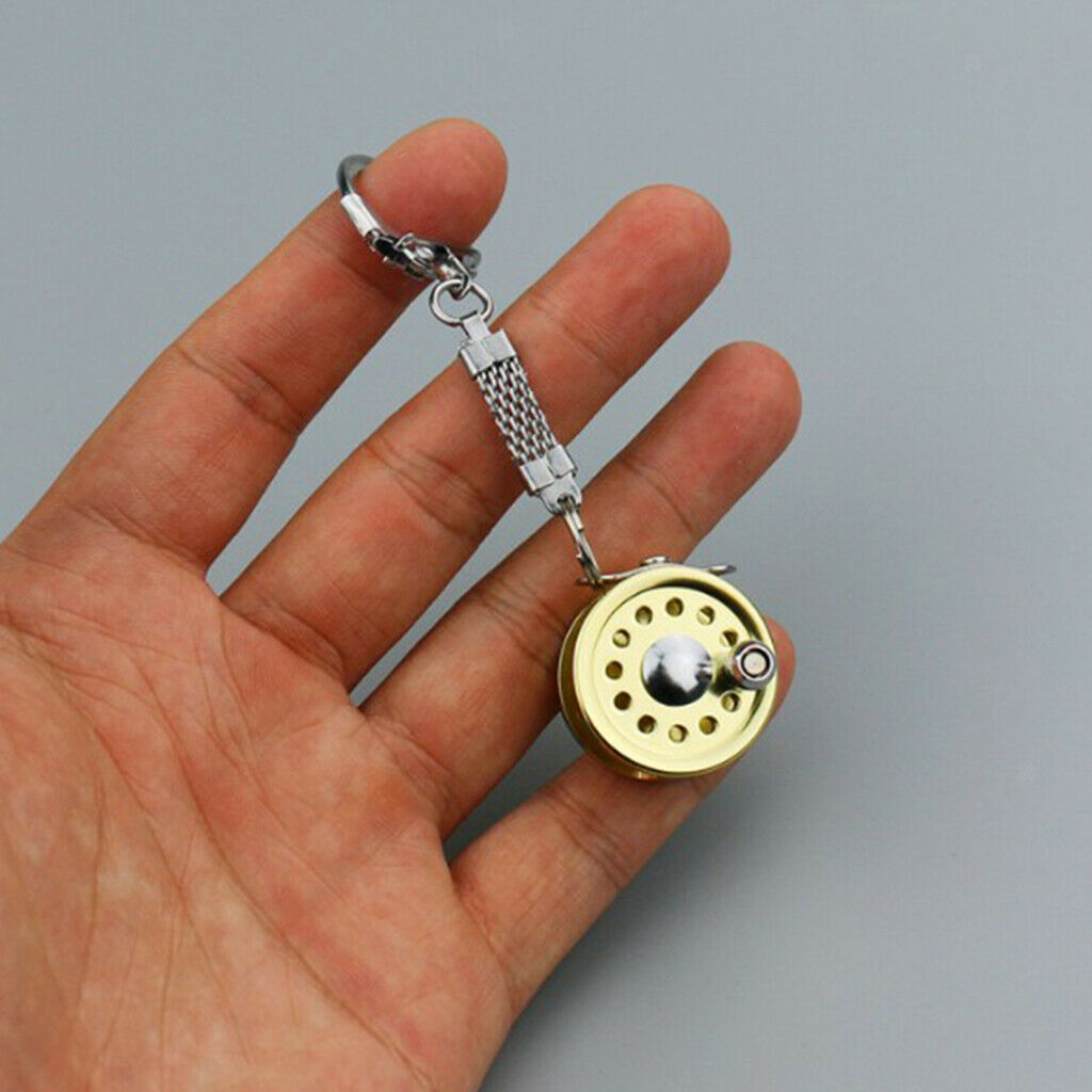 Cool Novelty Mini Aluminum Fly Fishing Reel Key Chain Fish Wheel Keychain