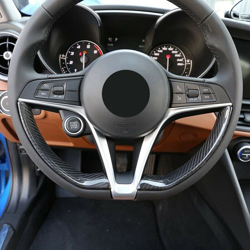 2*Carbon Fiber Steering Wheel Decoration For Alfa Romeo Giulia Stelvio 2017-2020