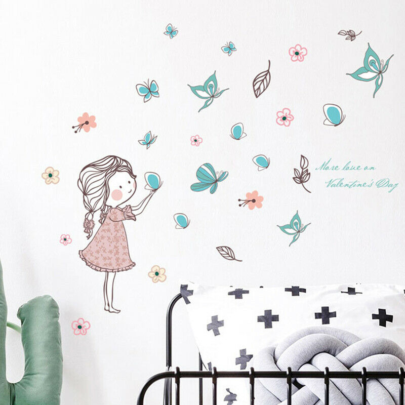 Flying butterfly girl wall stickers Girls room decoration art cartoon Wal.l8