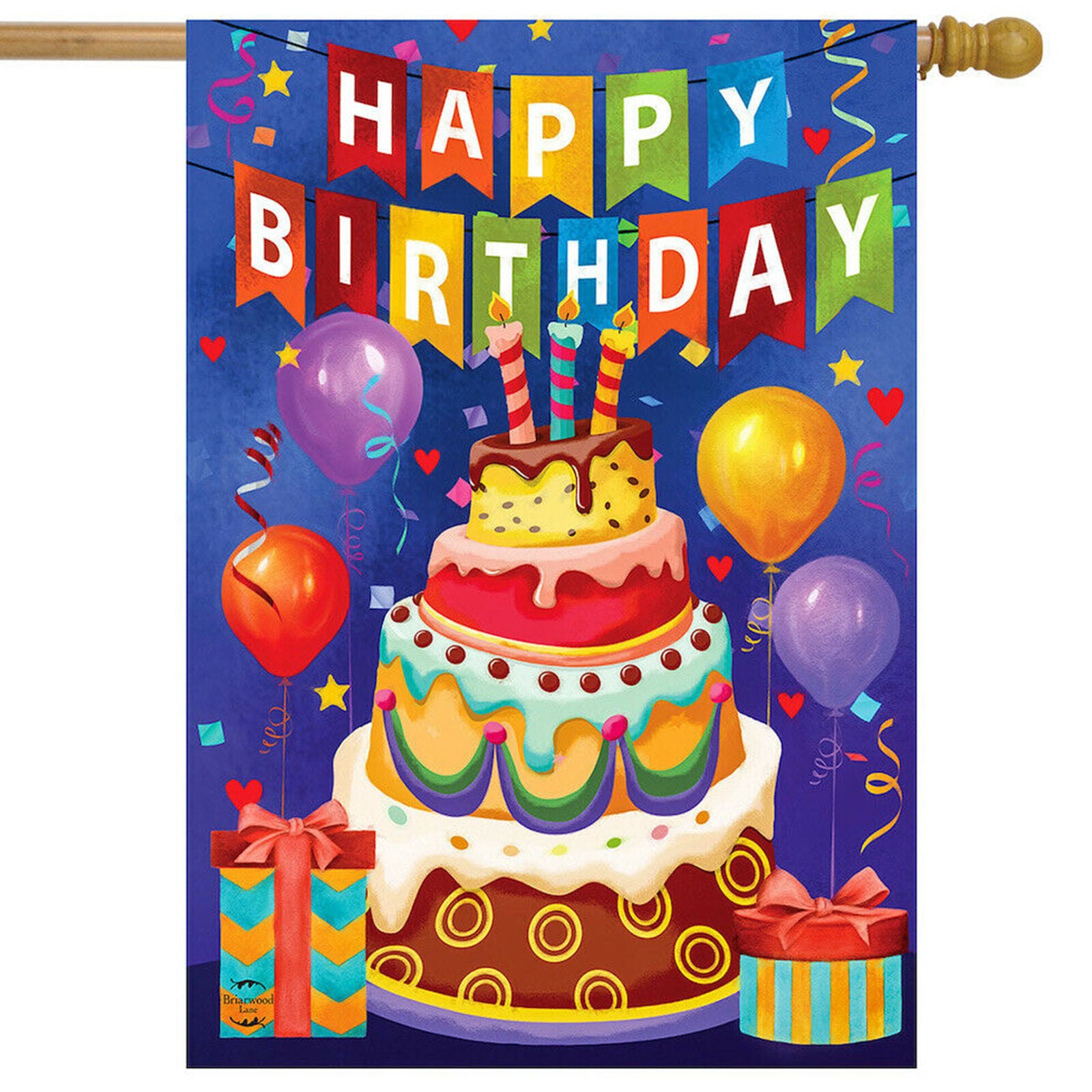 Birthday Celebration House Flag Balloons Birthday Cake 28x 40 Briarwood Lane New