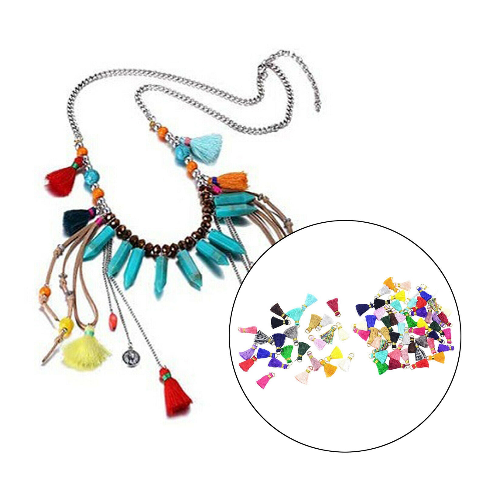 Tassel Pendants 100 Pieces Mixed Color Key Chains Tassel for DIY Woman