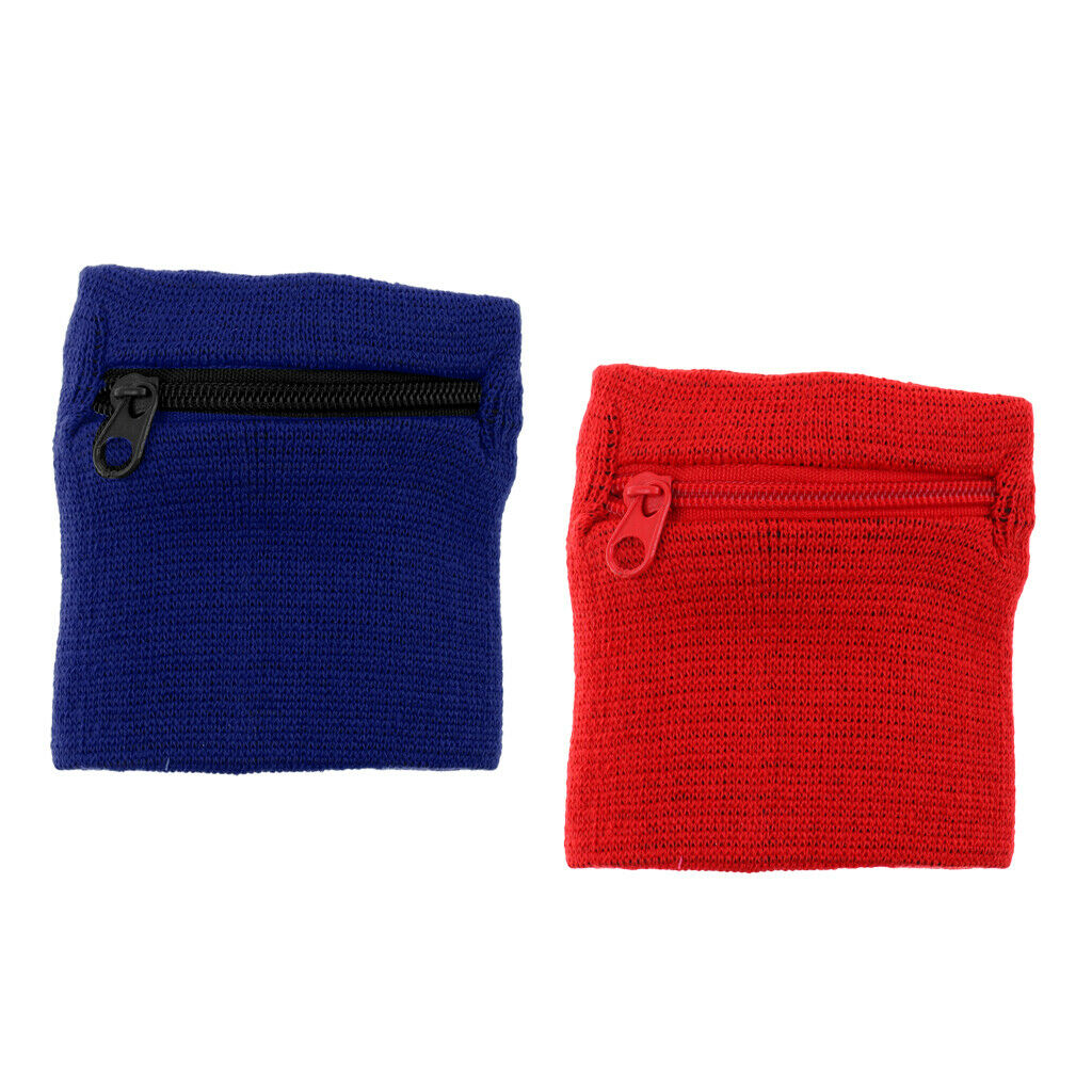 2X Zipper Pocket Gym Sports Wristbands Running Cycling Wrist Band Sweatband