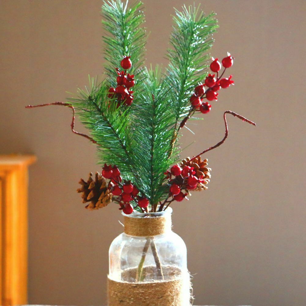 DIY Red Berries Bouquets Simulation Pine Branch Artificial Pine Needles