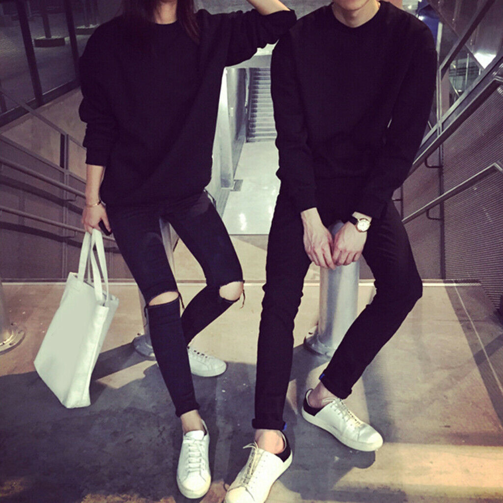 Autumn Solid Round Neck Long Sleeves Fleece Sweatshirts Unisex Loose Top 5XL