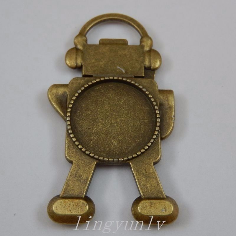 6 pcs Antiqued Bronze Round 19mm Cameo Base Robot Charms Necklace Pendant