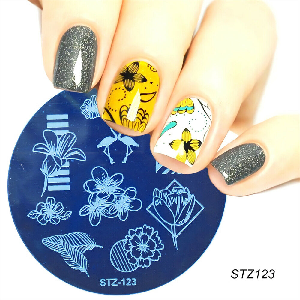 10psc Random Nail Stamping Plate+5pcs Sponge+1ps Stamper Scraper Template Set
