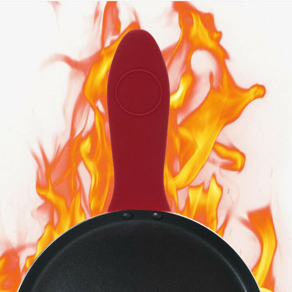 2x Handle Pot Pan Tool Kitchen Pan Handle Silicone Cover, Black Red