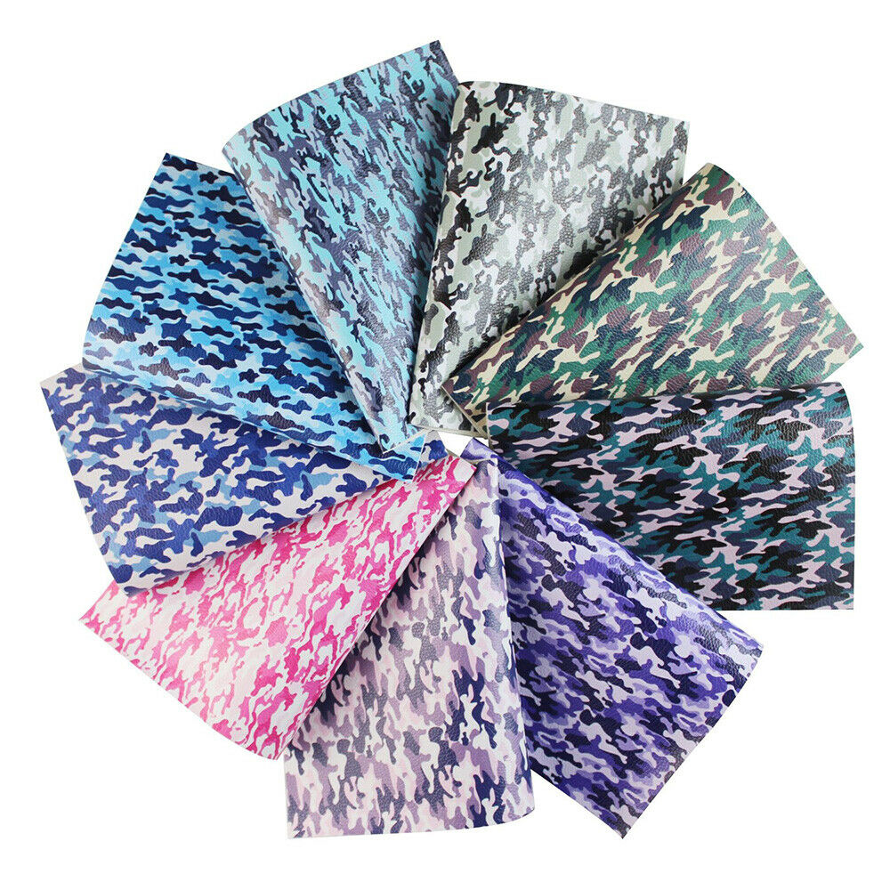 9Pcs DIY Camouflage Faux Leather Fabric for Earrings Wallet Bows Making Material