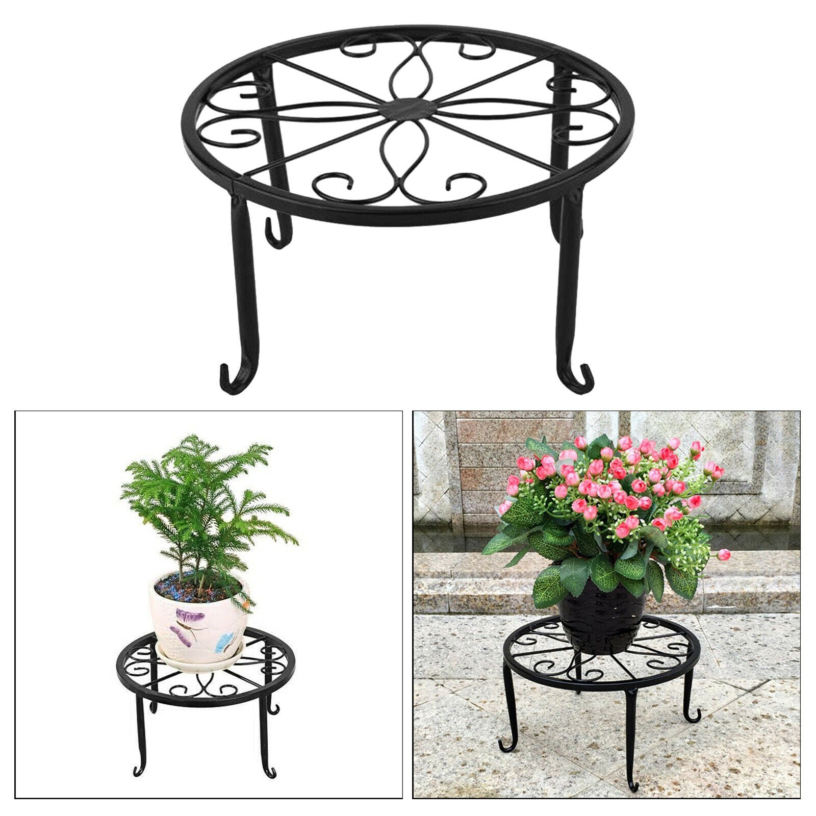 Plant Stand Iron Low Garden Container Supports Rack Green Dill for Garden