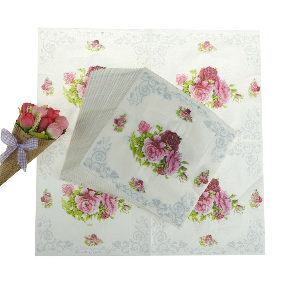 20X flower paper napkin rose party tissue napkins decoupage decoration pa.l8