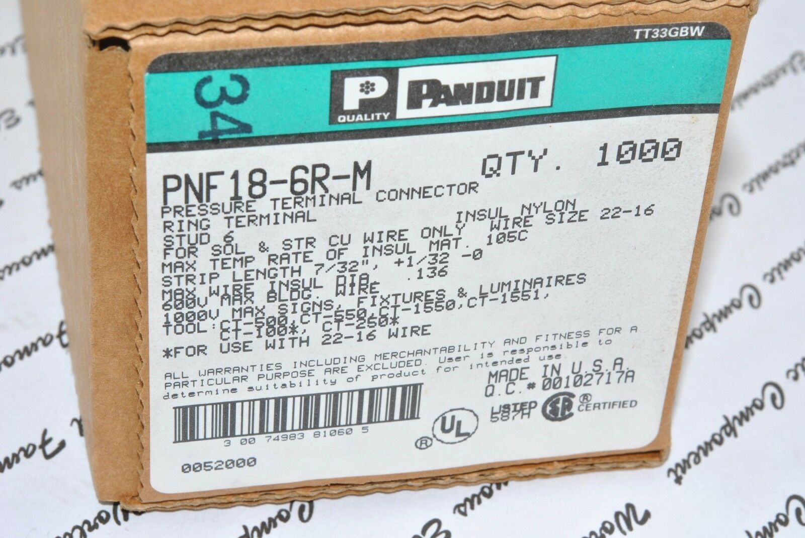 10pcs - PANDUIT PNF18-6R-M STUD6 22-16 PRESSURE TERMINAL CONNECTOR RING TERMINAL