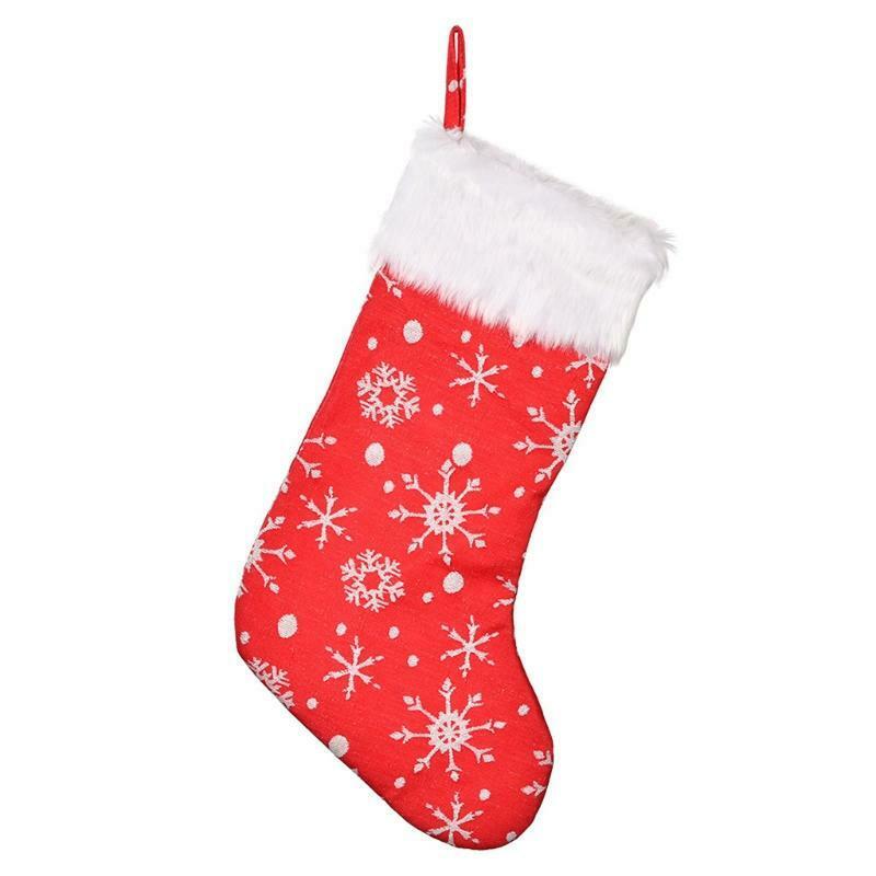 Embroidery Snowflake Christmas Stockings Candy Bag Xmas Plush Wide-Brimmed Red
