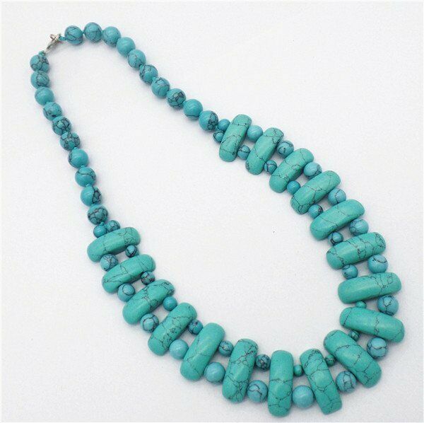 1 Strand 25x10x8mm Green Turquoise Handmade Rectangle Beads Necklace HH7347