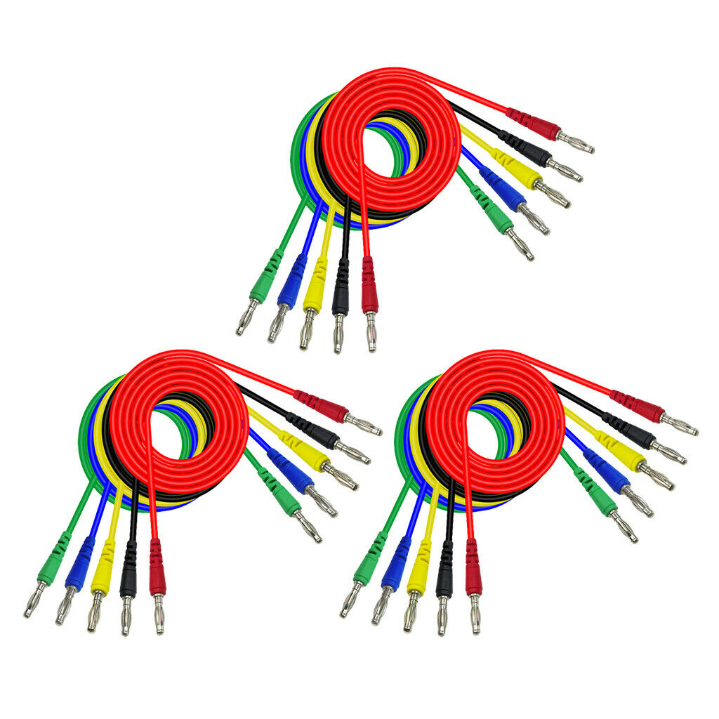 15 Pcs/5 Colors 4mm Banana to Banana Plug Test Cable Set f/ Multimeter (1M)