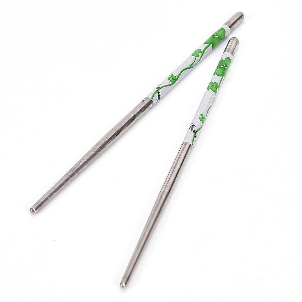 5 Pair Non-slip Flower printed Chop Sticks Stainless Steel Chopstick.l8