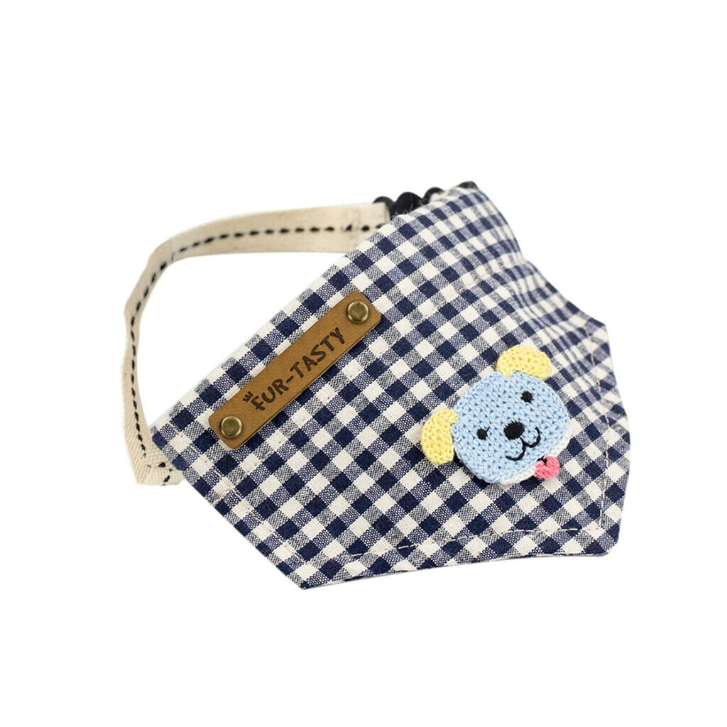 Pet Dog Bandana Scarf Triangle Neckerchief Bib Plaid Dog Print Decor-Blue(S)