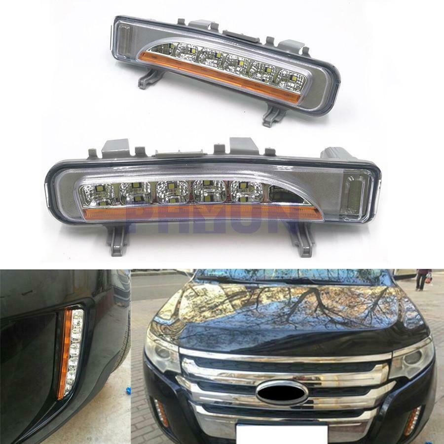 LED Daytime Running Lights For 2011-2014 Ford Edge DRL Fog Lamp Amber & White