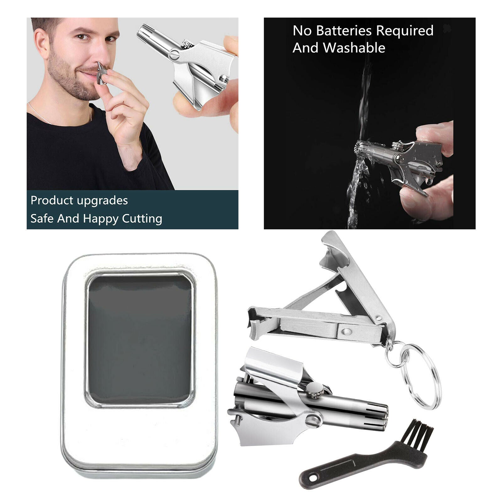 Manual Nose Ear Hair Trimmer Waterproof w/ Brush Hair Remover Nasal Shaver