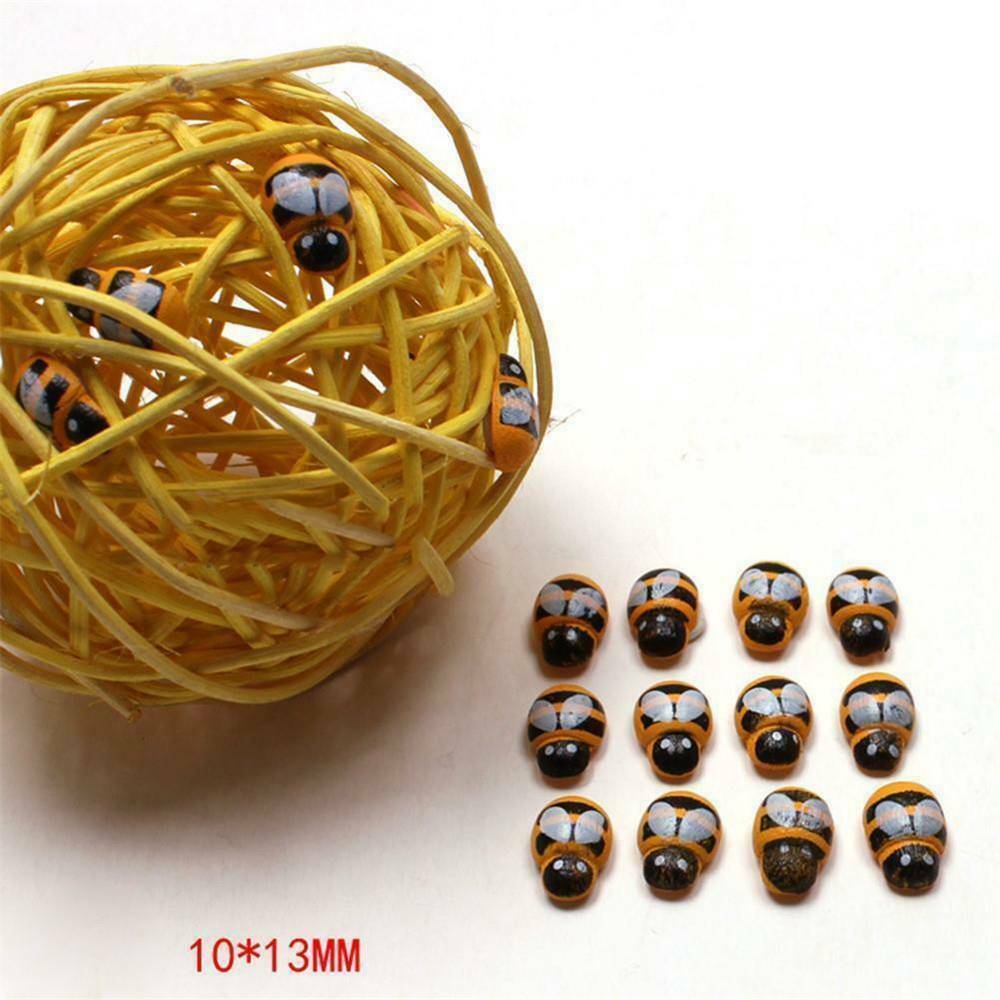 100x Mini Bees Self Adhesive 9x12mm Wooden Bumble Ladybug Art Craft Card Toppers