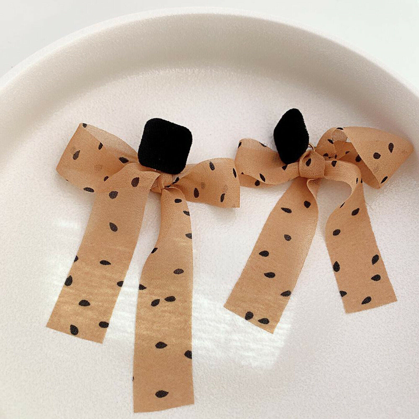 1PC Fashion French Ribbon Polka Dot Earrings Pendant for Women Girls Wedding