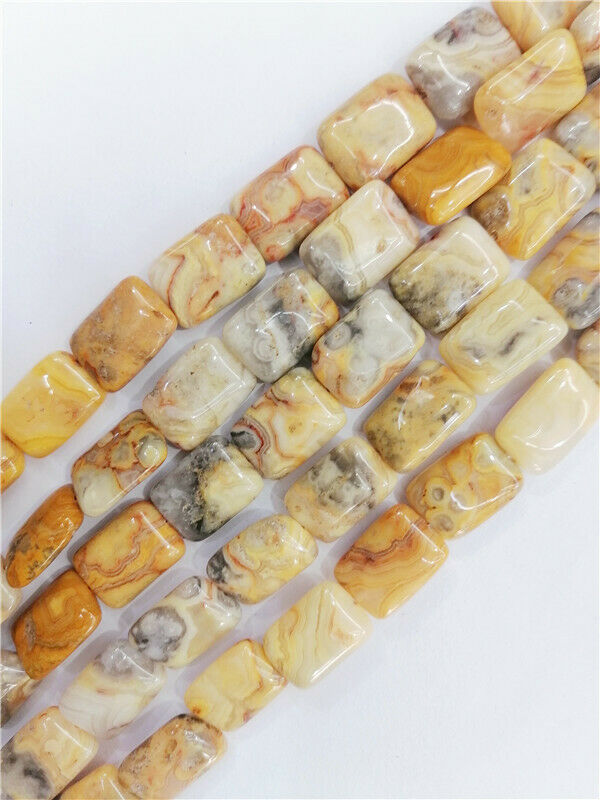 1 Strand 18x13x6mm Yellow Crazy Lace Agate Rectangle Spacer Beads 15.5" HH8804