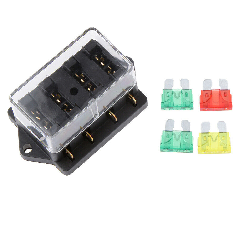 4-Way Circuit Fuse Box Block Holder With 4 Fuses(10/20/30/30A) For Car Boat