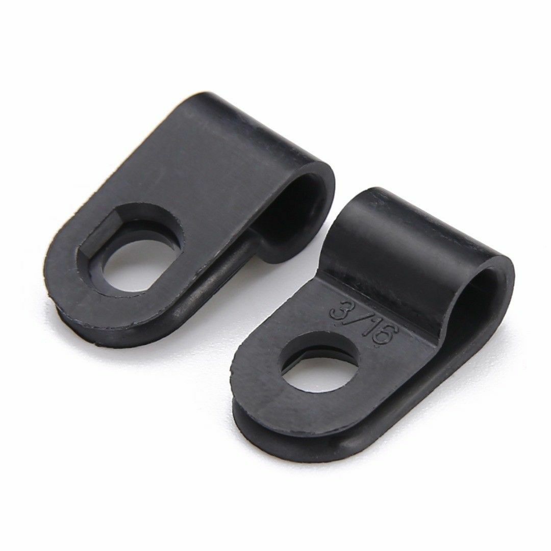 High Quality Black Nylon Plastic P Clips - Fasteners for Cable & Tubing 200pcs