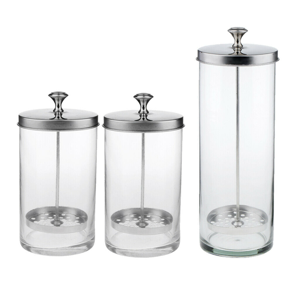 3pack Disinfectant Jar Sanitizing Glass Jar for Barber Salon Nail Art Tools