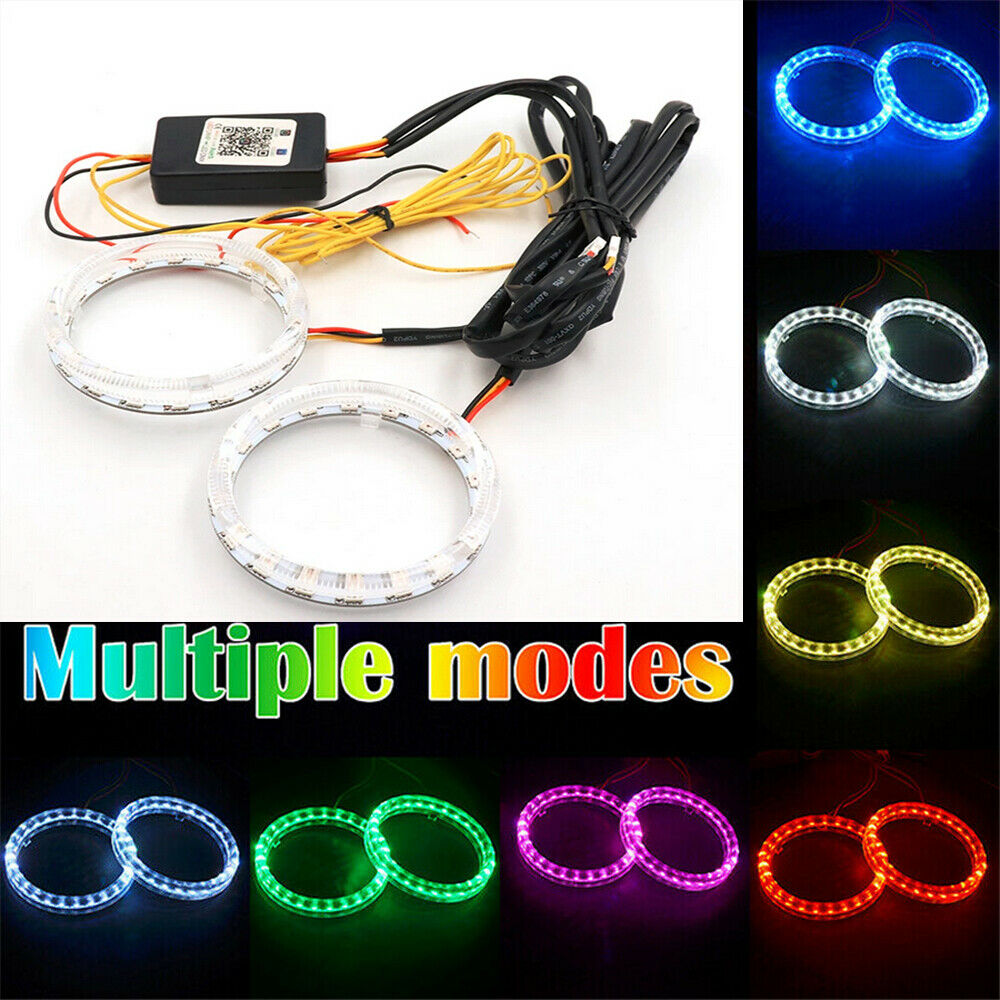 RGB LED Angel Eyes Lights Headlight w/ Halo Ring Protector Lens 95mm Universal