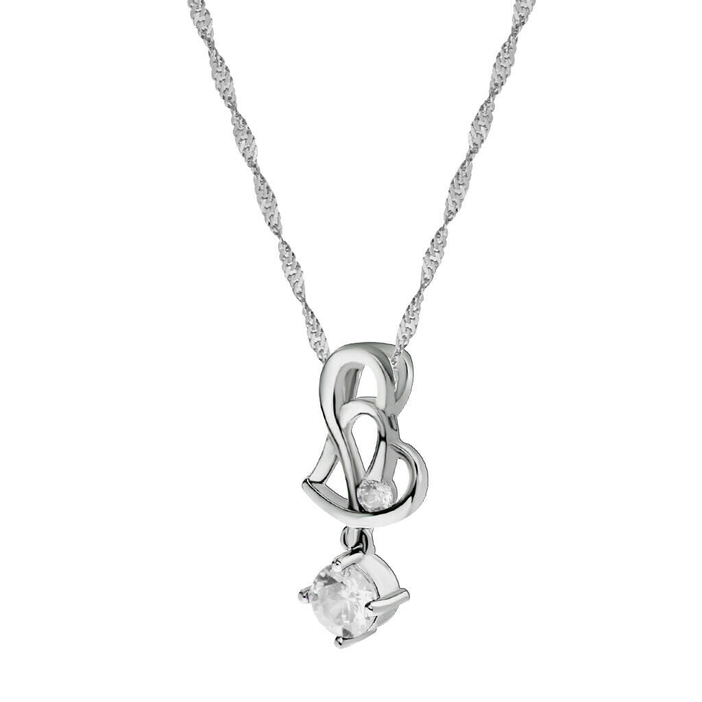 Fashion Women Crystal Rhinestone Double Love Heart Chain Jewelry White