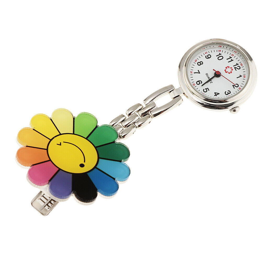 Flower shape Face Nurse Doctor Pocket Clip On Watch Brooch Fob Quartz Watch