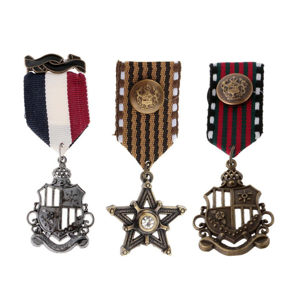 3 Pieces Medal Badge Military Rock Biker Clothing Costume Brooch Pin Costume