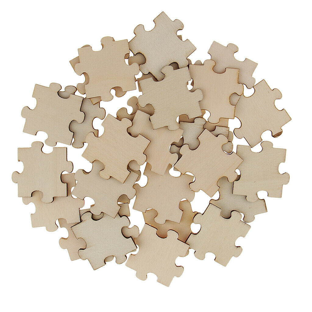 50pcs Wood Puzzles Unpainted Unfinished Embellishments DIY Handwork Slice