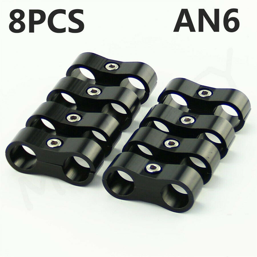 8pcs AN-6 AN6 14MM Braided Hose Separator Clamp Bracket Black Oil Fuel Hose Line