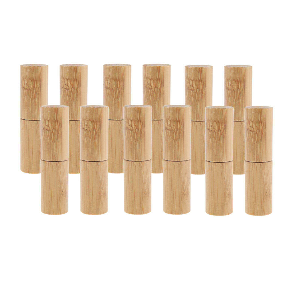 12Set Natural Bamboo Empty Perfume Essential Oil Roller Bottles Portable 5ml
