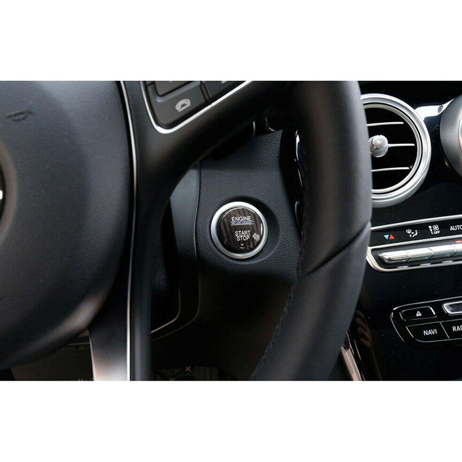 Black Carbon Fiber Engine Start Stop Button Cover Cap Trim For Mercedes-Benz