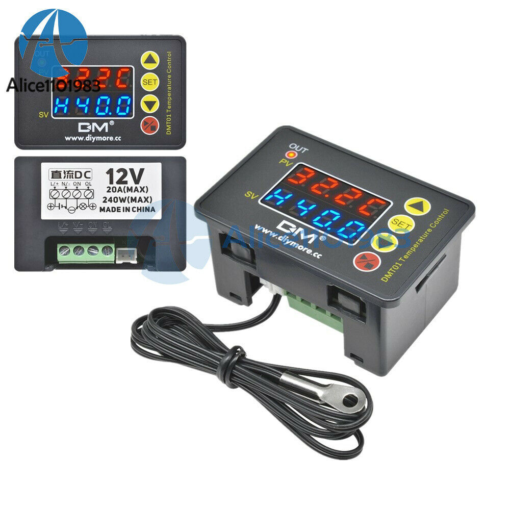 DC12V Digital Red Blue Microcomputer Temperature Controller Thermostat W/ Sensor