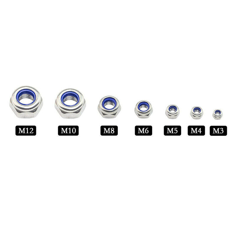 M3 4 5 6 8 M10 M12Nylon Insert Lock Nut Stainless Steel Combination Kit Hardware