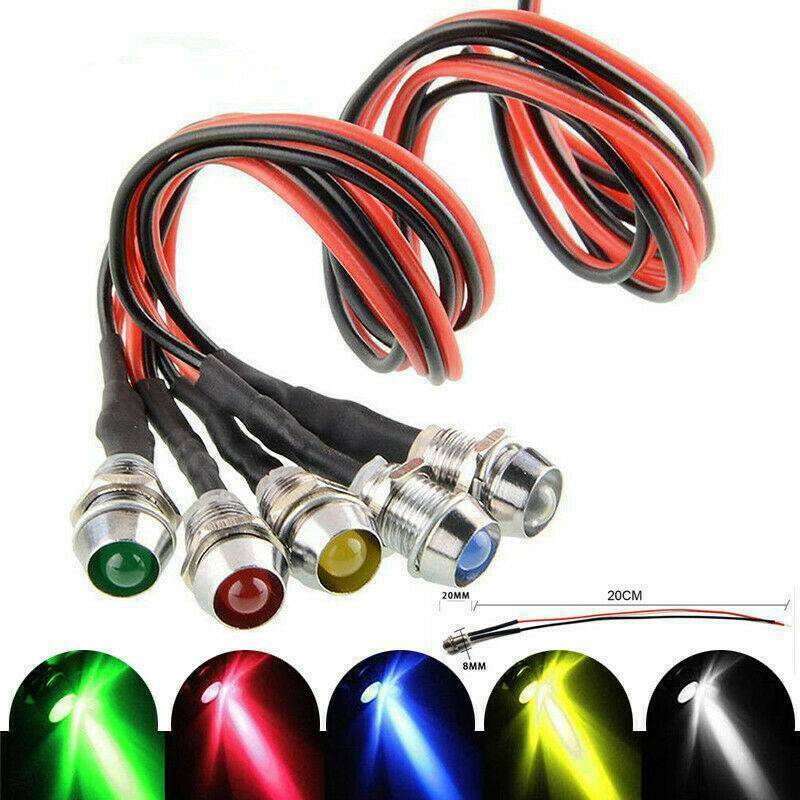 10Pcs 8mm 12V LED Indicator Light Lamp Bulb Pilot Dash Panel Car Truck Boat UK