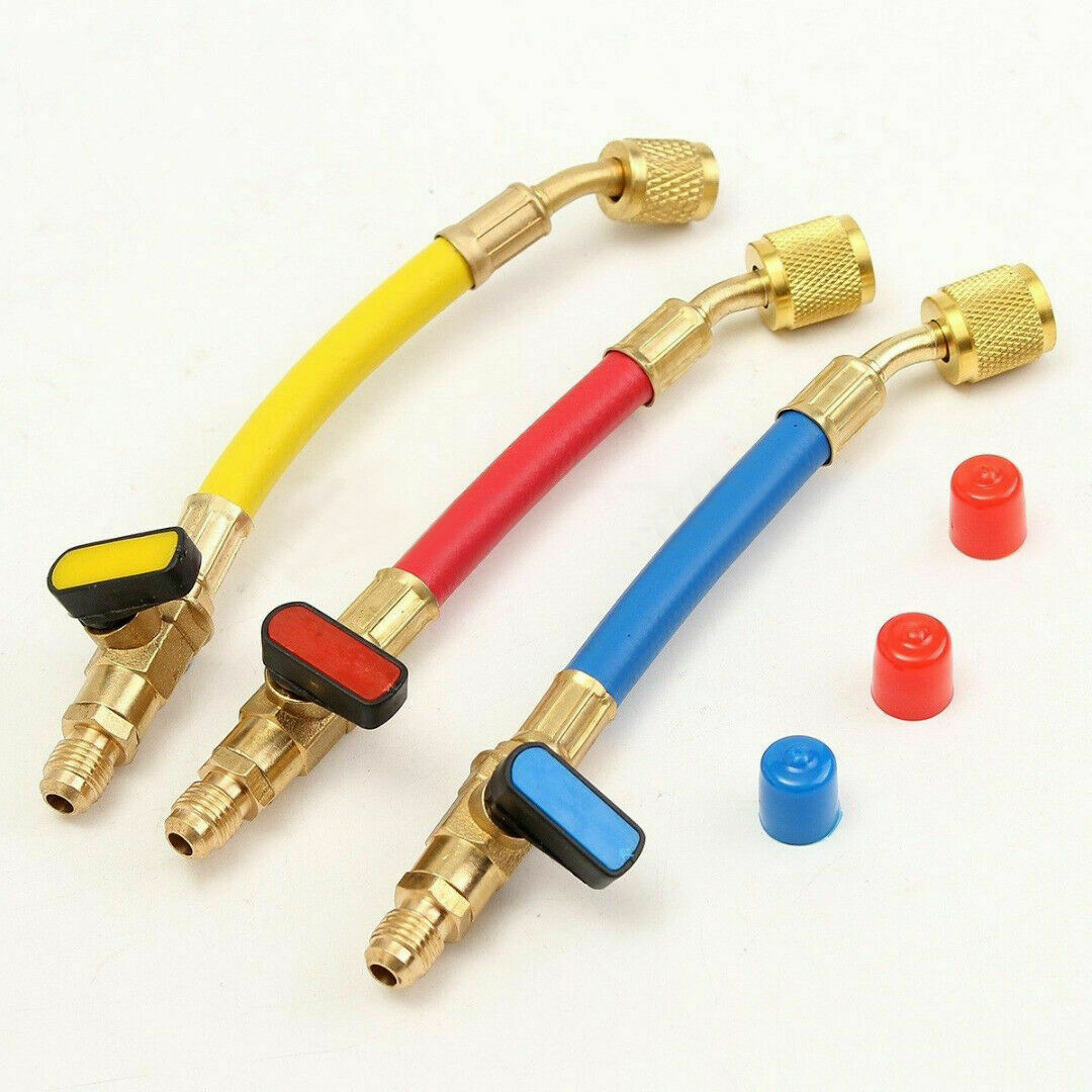 Ball Valve 7" R410A Hvac Ac Tool Kit 1/4"ma To 5/16 F Charging Hoses Refrigerant